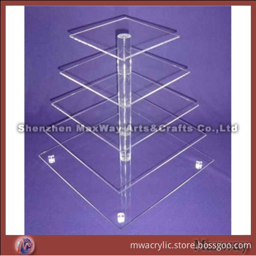 Clear Square Promotional Acrylic 5 Tiers Tower Birthday Party Cup Cake Display Stand Rack